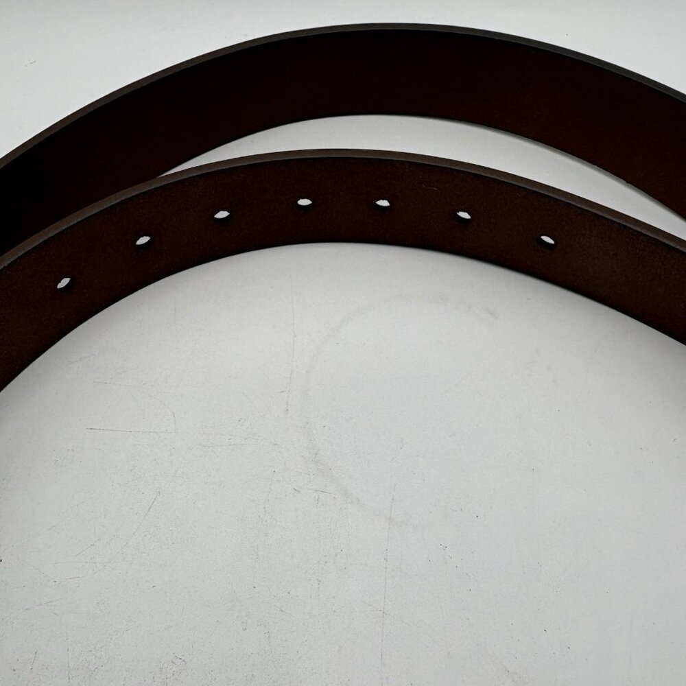 HB Men’s Brown Burnished Leather Belt Antique Brass Buckle Size 54–56 XL NWT - Picture 6 of 9